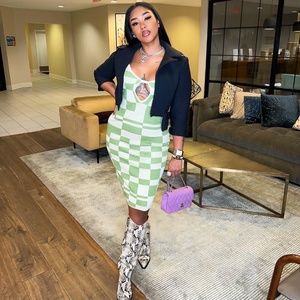 Green and beige dress